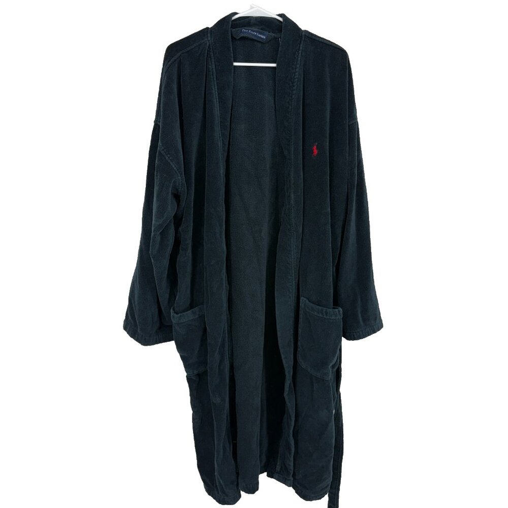 Polo Ralph Lauren Men L/XL Terry Cloth Robe Dark Navy Blue Belt Waist Bathrobe